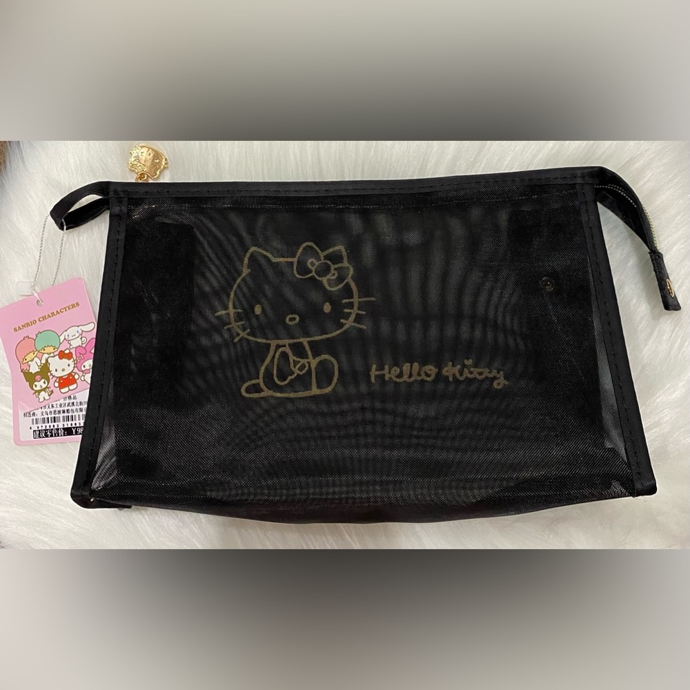 HELLO KITTY Black/Gold Mesh Makeup Bag